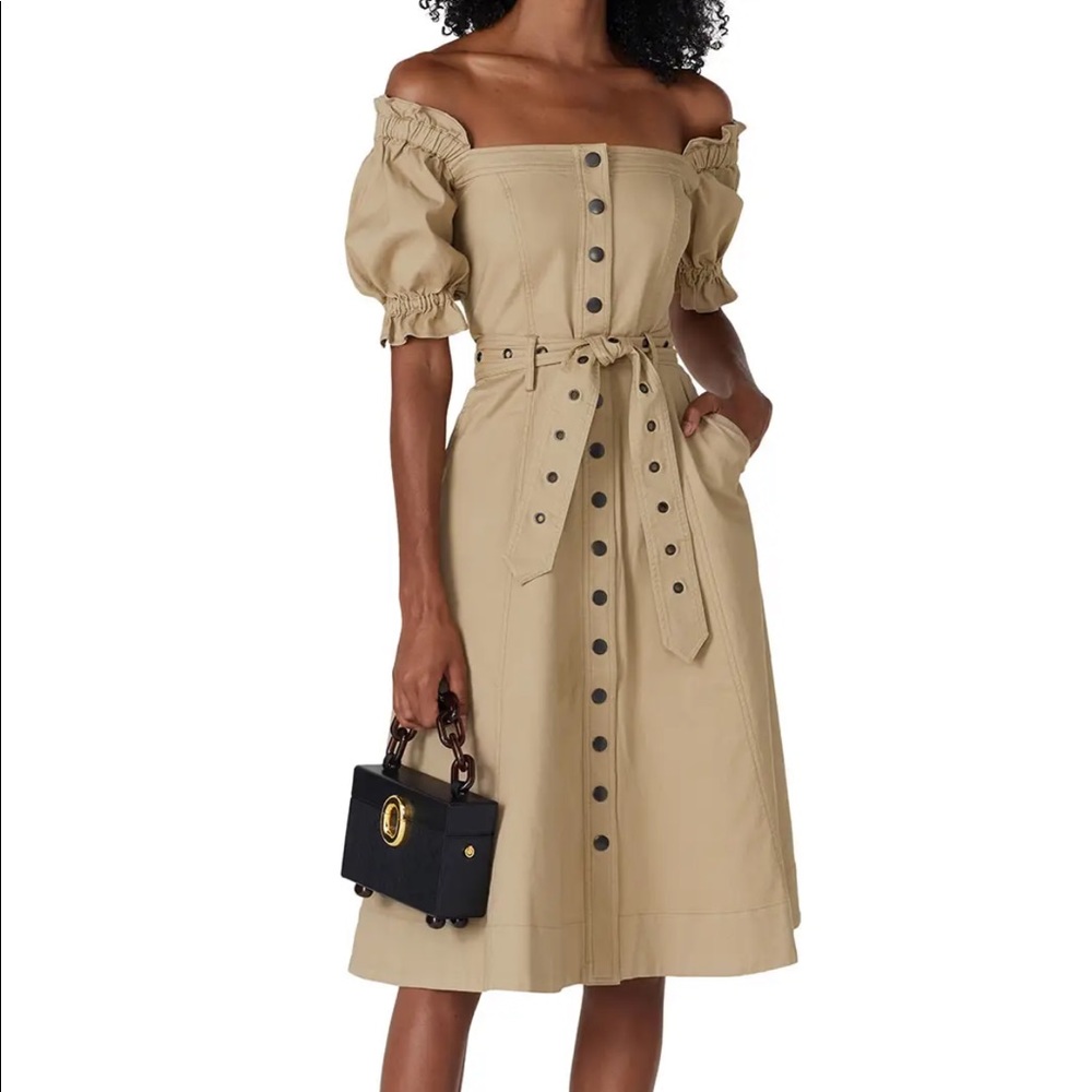 MARISSA WEBB CHARLIZE CANVAS DRESS OFF THE SHOULDER SANDSHELL SIZE 0 - Picture 8 of 8